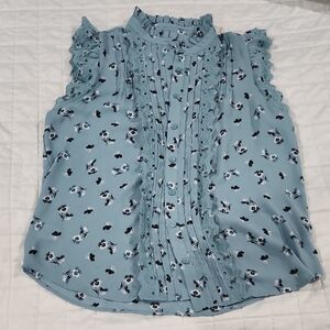 Ann Taylor Floral Lace Trim Blouse - Light Blue MP